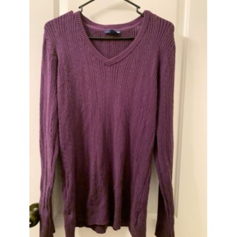 Basic Editions Women's Purple Casual Sweater V-Neck Size Large Slim Fit